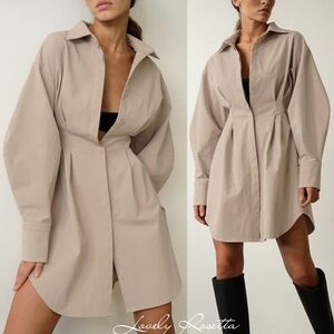Beige Button Shirt Dress
